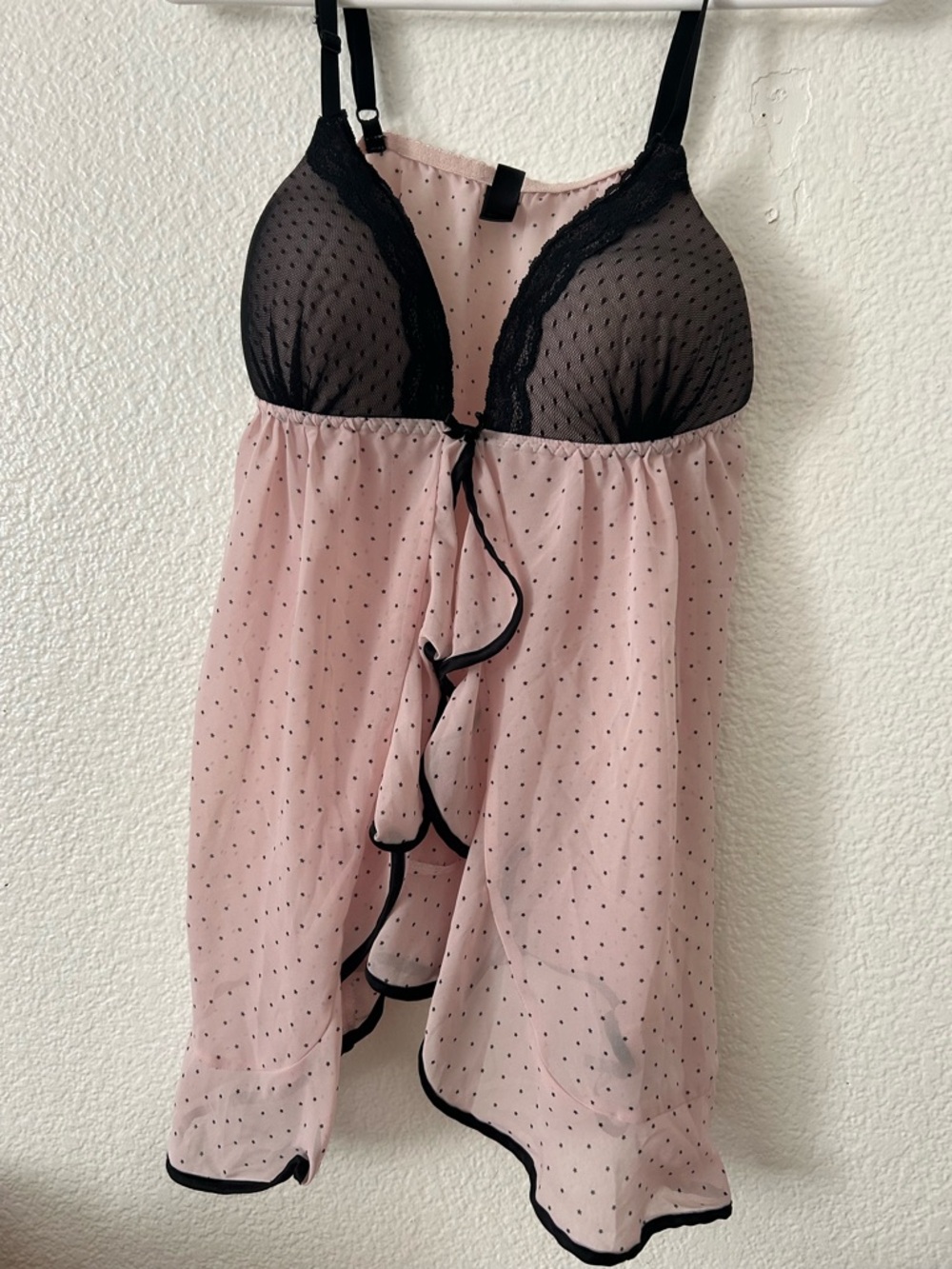 Sheer Polka Dot Babydoll Nightie in Blush Pink and Black